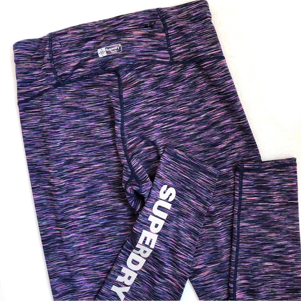 Superdry Sports Women’s Leggings High Waist Sculpting Purple Zip Pocket Large